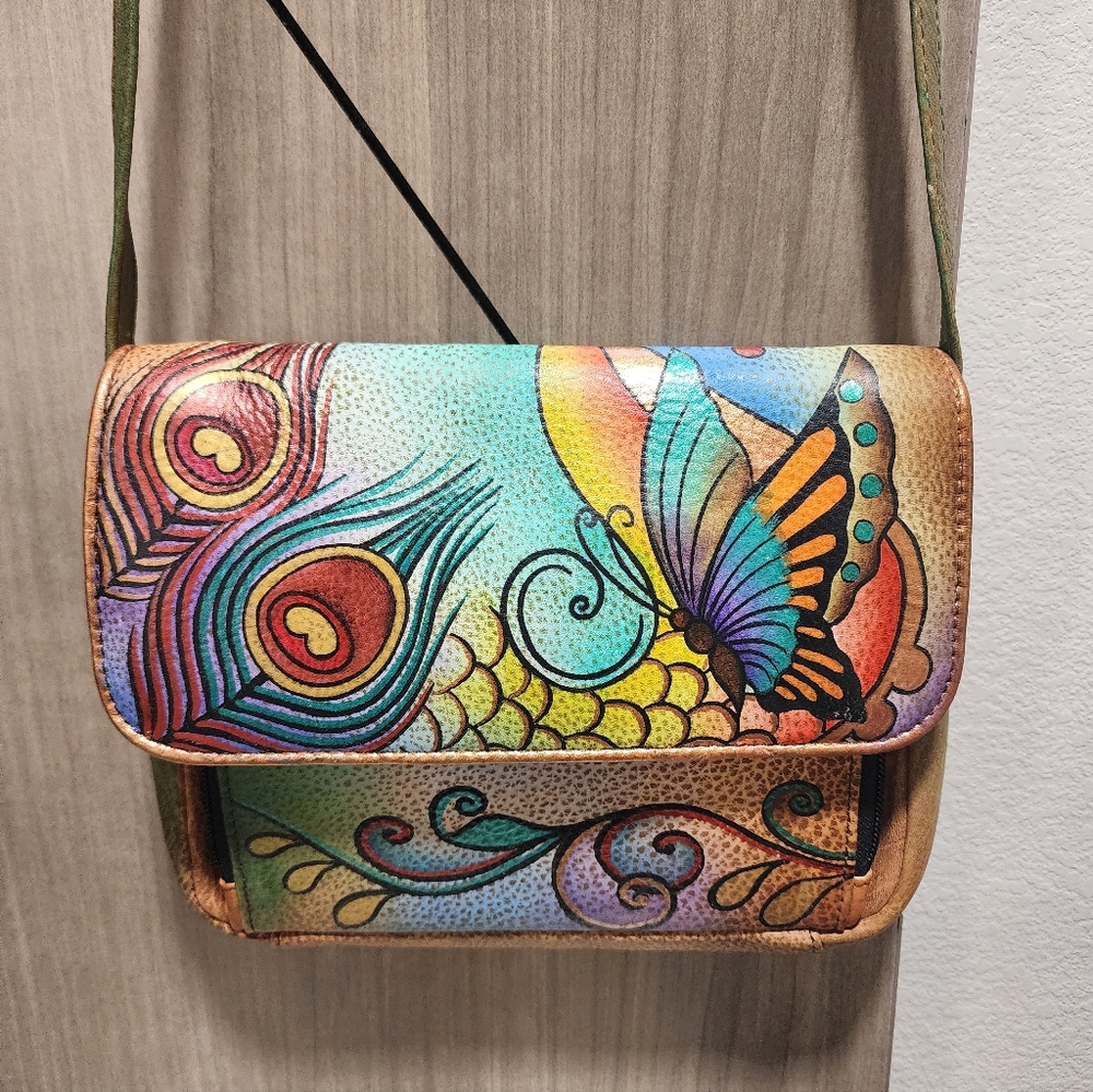 Anuschka hand painted butterfly Leather Crossbody Purse 468-COL RARE NWT - Picture 2 of 10